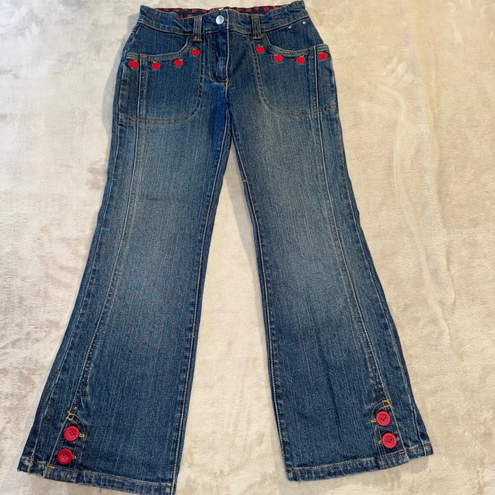 Gymboree Girls Y2K 2007 Apple Sweater Vest and Flare Jeans Set Navy Blue Size 7